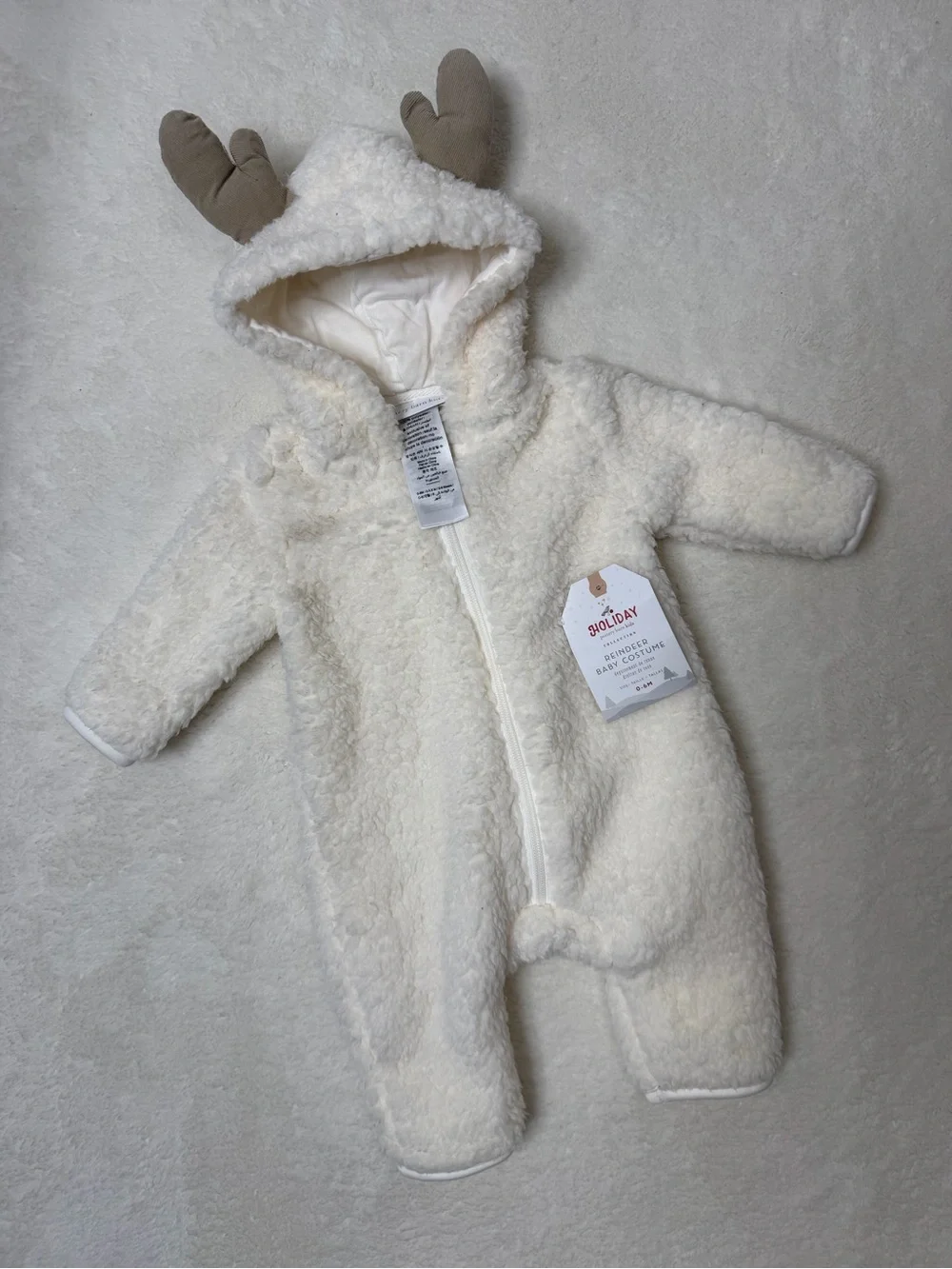 Pottery Barn Reindeer Costume Holiday Baby 0-6 Month One Piece Zipper Sherpa NWT